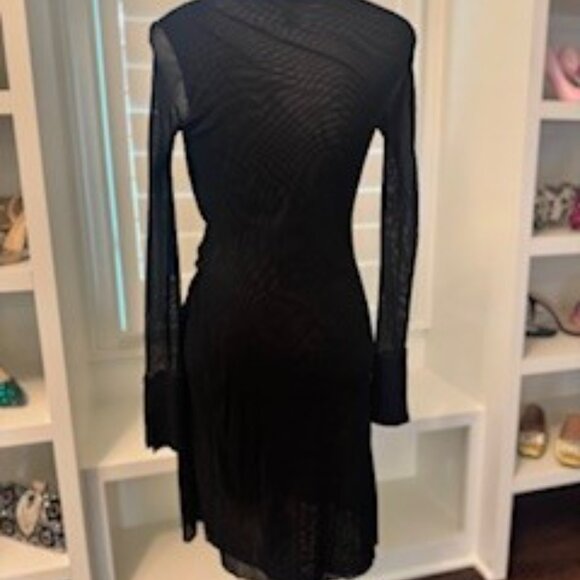 Black Long Sleeve Sheer Wrap Dress - Picture 5 of 5